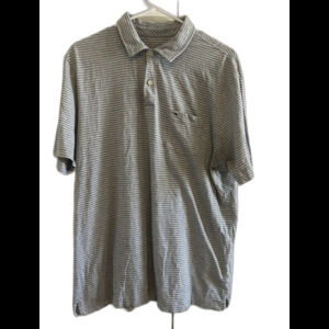 Vineyard Vines Mens M Gray White Striped Short Sleeve Polo Shirt